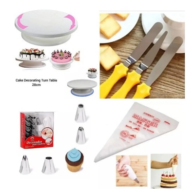 Picture of set4 Turn table+3 Pieces cake nife set+15 Nozel set+10 Pcs Piping Bag -Multicolor