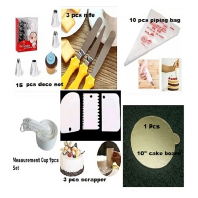Picture of Cake Baking Set 15 Deco+3 Nife set+10 Piping+9pcs Measurement cup+3 pcs scrapper+10" Board -Multicolor