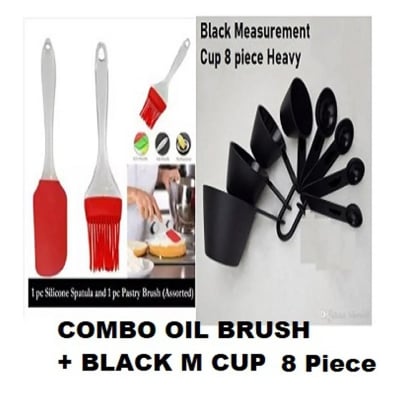 Picture of Combo Of Silicone Oil Brush Set 2pcs & Measurement Cup 8 piece set-Black -Multicolor