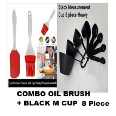 Picture of 2items set -1)silicon 2pcs brush & spoon set,2)8Pcs black mesurment cup & spoon -Multicolor