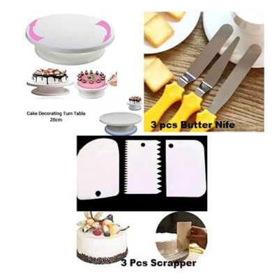 Picture of 7 Pcs Set Turn Table , 3 Pcs Butter Nife , 3 Pcs Scrapper -Multicolor