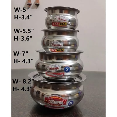 Picture of 4 Pieces Hari Set  Hari / Patil / Deski With Lid - SS Hari with Lid -Silver