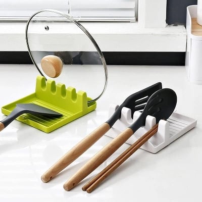 Picture of Heat Resistant Plastic Spoon Rest Kitchen Organizer Spoon Holder Tableware Rack for Spoon Pot Lid Holder - Multicolor