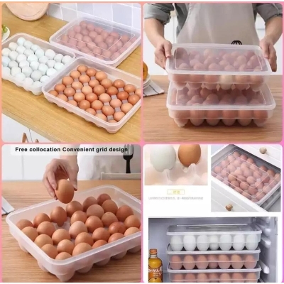 Picture of 1Box - Durable Transparent Plastic (30 Grids) Home Kitchen Refrigerator Eggs Storage Box Container Holder Shelf Case