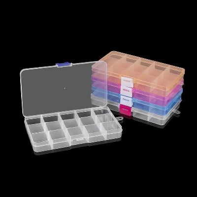 Picture of 15 Slots Plastic Jewelry Storage Box Rectangle Case Compartment Adjustable Container For Beads Organizer Earring Box Gift Boxes 1Pc
