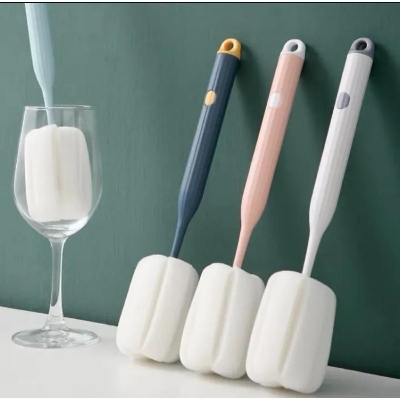 Picture of 1pcs Sponge Brush Long Handle Sponge Cleaning Cup Mug Water Bottle Brush Removable Head Kitchen Cleaner Tools - Multicolor