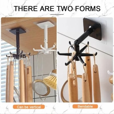 Picture of 1pcs Kitchen Hook Storage Rotating Racks Holder spatula spoon Organizer Telescopic Self Adhesive Storage 6 Hooks Cooking Spoon Hanging Bathroom Home Wall Hanger