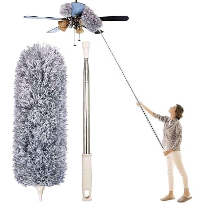 Picture of Long-9 Feet, Expandable Duster with Stainless Steel Telescopic Rod, Microfiber, Dusting Brush with Bendable Corner Broom, Effortlessly Removes Dust and Cobwebs, - Grey
