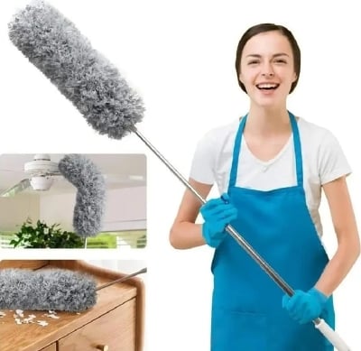 Picture of Long-9 Feet, Expandable Duster with Stainless Steel Telescopic Rod, Microfiber, Dusting Brush with Bendable Corner Broom, Effortlessly Removes Dust and Cobwebs, - Grey