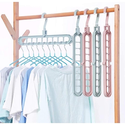 Picture of 1pcs High Quality Multi-functional Magic Hanger Storage Artifact Hanger 9 Hole Folding Hanger - Multicolor