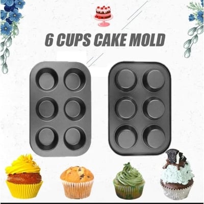 Picture of 6 Holes Stainless Steel Non-stick Muffin Cake Baking Oven Pan Cookie Tray Cup Cake Mold - Black