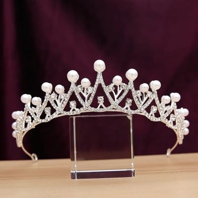 Picture of Wedding Crown Hair Jewelry Bridal Hair Accessories Women Baroque Pearl Crown Rhinestones Crystal Tiaras Bride Queen Party Crowns Gift - Silver