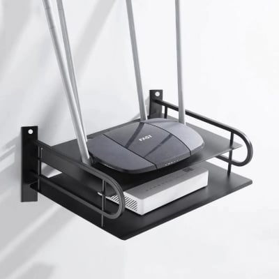 Picture of 2 layer Wall Mount Wifi Router Stand/TV Box Stand,Hanging Storage Organizer metal Stand - Black