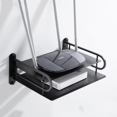 Picture of 2 layer Wall Mount Wifi Router Stand/TV Box Stand,Hanging Storage Organizer metal Stand - Black