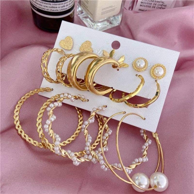 Picture of 18pcs earing set for women Hoop Earrings Set Fashion  Drop Dangle Earring Hypoallergenic Earrings Girls Trendy Jewelry - Gold - Adjustable
