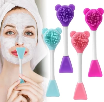 Picture of 1Pcs Silicone Bear Double Face Mask Brush Facial Cleansing Brush Strong Soft Material for Skin Care Beauty Makeup Tools - Multicolor