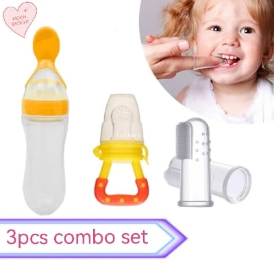 Picture of 3 IN 1 PACKAGE Baby Milk Bottle / Baby Toothbrush - Baby Fruit Pacifier Pacifier - Baby Feeding Spoon Bottle- Toothbrush - Random Color - Multicolor
