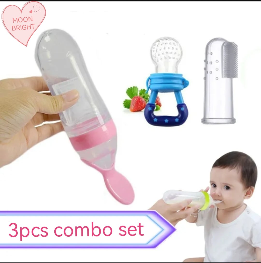 Picture of 3 IN 1 PACKAGE Baby Milk Bottle / Baby Toothbrush - Baby Fruit Pacifier Pacifier - Baby Feeding Spoon Bottle- Toothbrush - Random Color - Multicolor