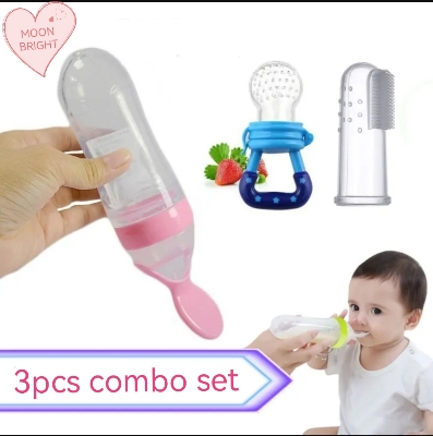 Picture of 3 IN 1 PACKAGE Baby Milk Bottle / Baby Toothbrush - Baby Fruit Pacifier Pacifier - Baby Feeding Spoon Bottle- Toothbrush - Random Color - Multicolor