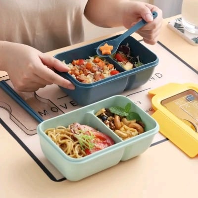 Picture of 1pcs Portable Lunch Box with spoon for Adults and Kids 2 Compartments Lunch Box  school college tiffin box 850ml - Multicolor
