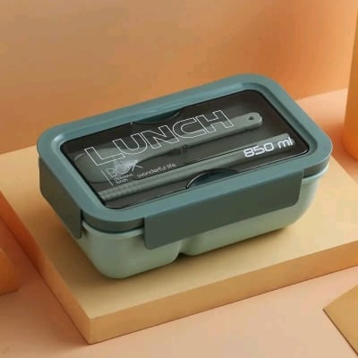 Picture of 1pcs Portable Lunch Box with spoon for Adults and Kids 2 Compartments Lunch Box  school college tiffin box 850ml - Multicolor