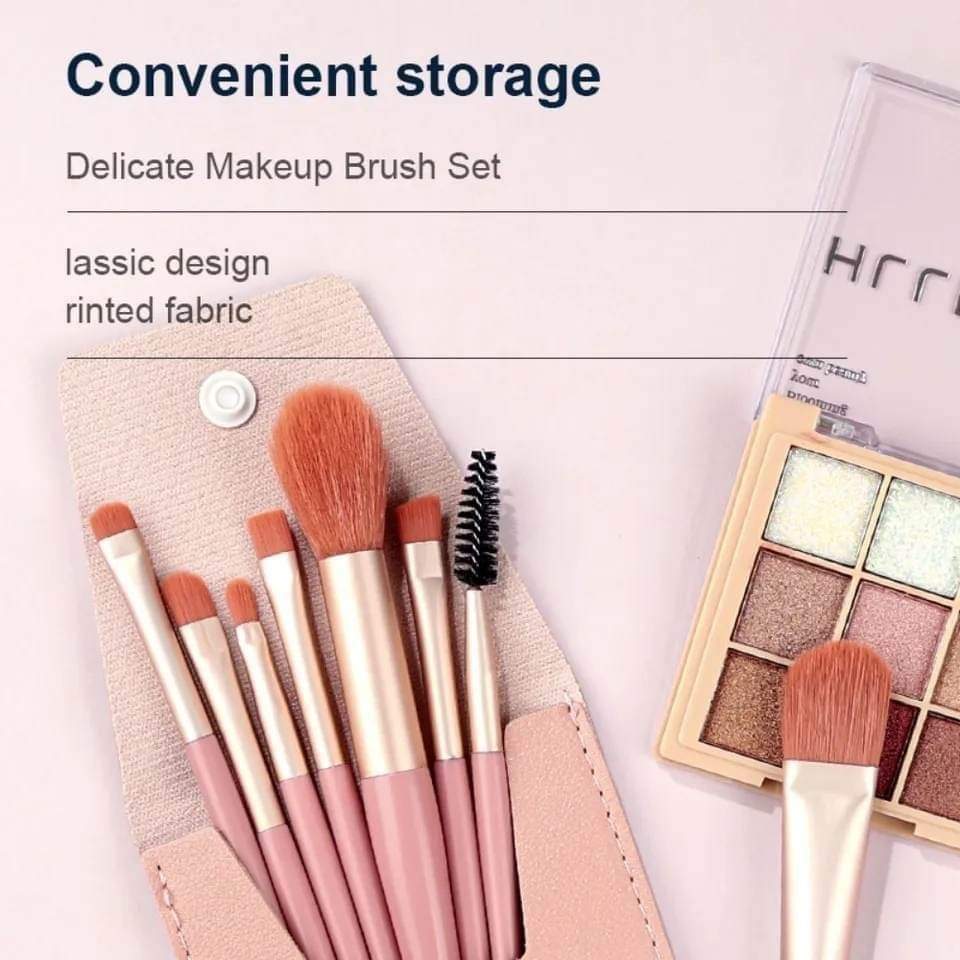 Picture of 8 Pcs Mini Travel Portable Soft Makeup Brushes Set Eye Shadow Foundation Powder Eyelash Lip Concealer Blush Make Up Brush Set - Multicolor