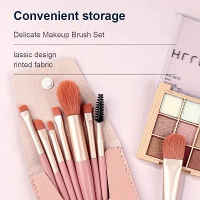 Picture of 8 Pcs Mini Travel Portable Soft Makeup Brushes Set Eye Shadow Foundation Powder Eyelash Lip Concealer Blush Make Up Brush Set - Multicolor