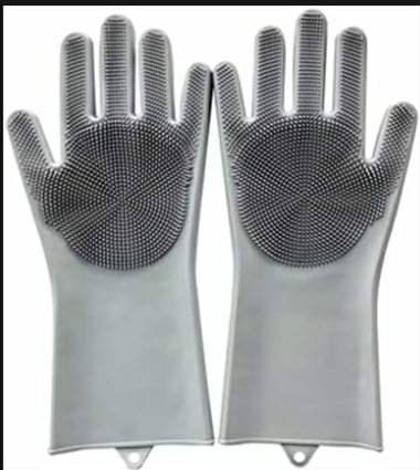 Picture of Silicone Cleaning Gloves with Wash Scrubber Reusable Brush Dish - Multicolor