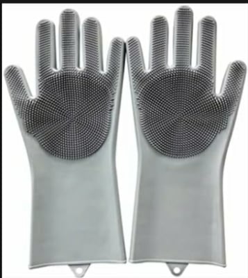 Picture of Silicone Cleaning Gloves with Wash Scrubber Reusable Brush Dish - Multicolor