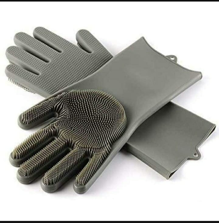 Picture of Silicone Cleaning Gloves with Wash Scrubber Reusable Brush Dish - Multicolor