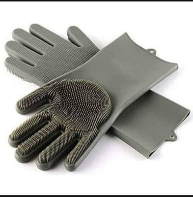 Picture of Silicone Cleaning Gloves with Wash Scrubber Reusable Brush Dish - Multicolor