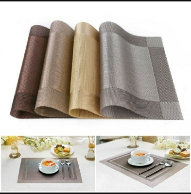 Picture of Table Mats Set of 6 Dinning Table Placemats PVC Rectangular Vintage Woven Washable Mats - Multicolor