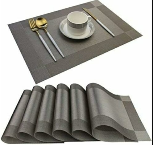Picture of Table Mats Set of 6 Dinning Table Placemats PVC Rectangular Vintage Woven Washable Mats - Multicolor
