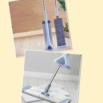 Picture of Mop New 42CM Aluminum Alloy Panel Flat Mop For Lazy People Without Hand Washing Flat Mop With Thick Rod Flat Mop For Home Use - Multicolor