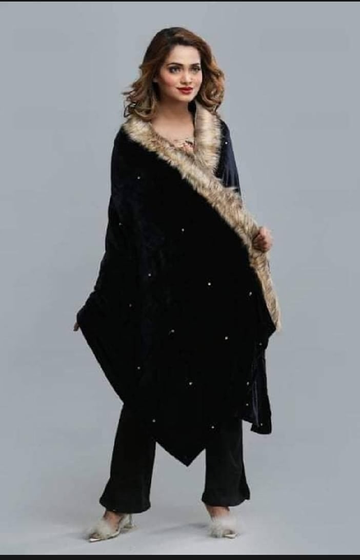 Picture of New Model Maroon Velvet Women's Scarf  Silk Scarves Shawls for Women - Black - Int: One size