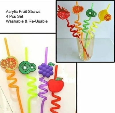 Picture of 4 pcs fruits straw set - Multicolor