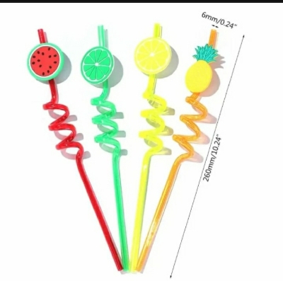 Picture of 4 pcs fruits straw set - Multicolor