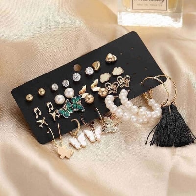 Picture of 17 pairs Set Pearl Butterfly Earrings Women
Acrylic namel Gold Plated Girl Fringe Geometric
Hoop Stud Earring Sets Jewelry Gift