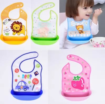 Picture of Silicone Waterproof Bibs For Baby Kids Burp Cloth Cartoon Adjustable Feeding - Multicolor