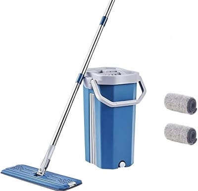 Picture of Automatic Squeeze Mop with Bucket Set 360 Rotating Floor Wash Household Cleaning Flat Mops Wet or Dry Use Home Cleaner Accessories - Multicolor