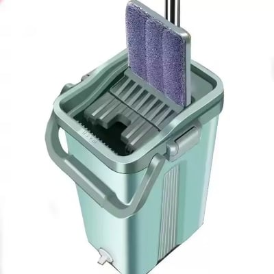 Picture of Automatic Squeeze Mop with Bucket Set 360 Rotating Floor Wash Household Cleaning Flat Mops Wet or Dry Use Home Cleaner Accessories - Multicolor