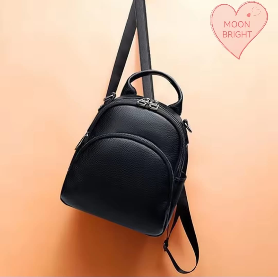 Picture of Black Cowhide Leather Backpack for Women, Women's Daypack, Travel Initiated Bags, Luxury Classic Design - Black