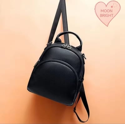 Picture of Black Cowhide Leather Backpack for Women, Women's Daypack, Travel Initiated Bags, Luxury Classic Design - Black