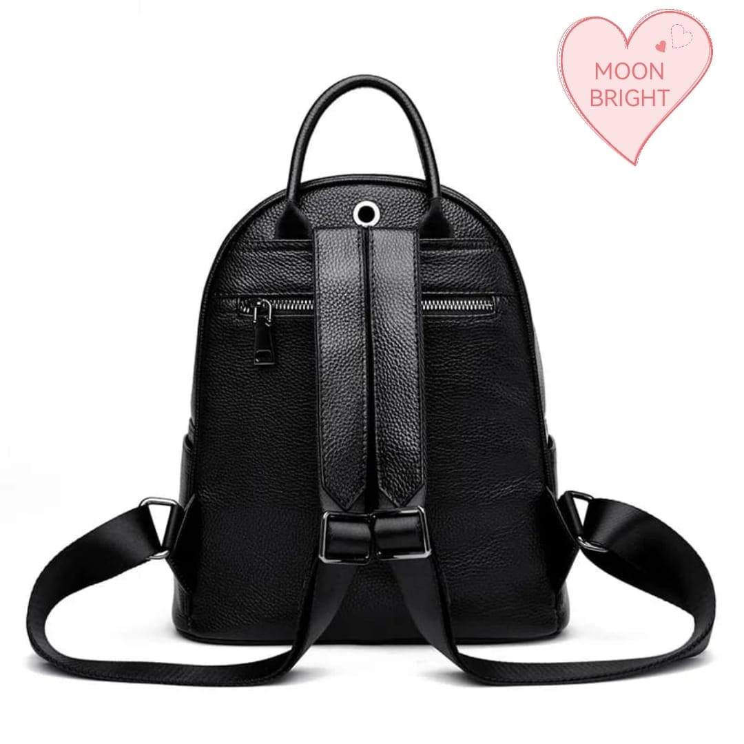 Picture of Black Cowhide Leather Backpack for Women, Women's Daypack, Travel Initiated Bags, Luxury Classic Design - Black