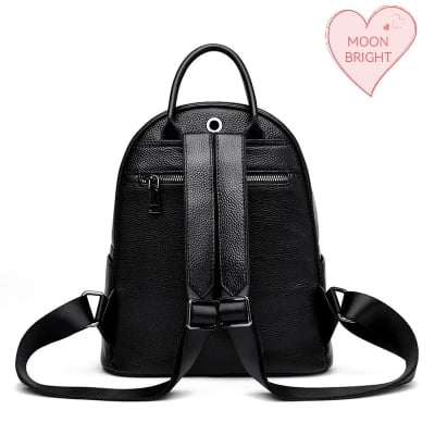 Picture of Black Cowhide Leather Backpack for Women, Women's Daypack, Travel Initiated Bags, Luxury Classic Design - Black
