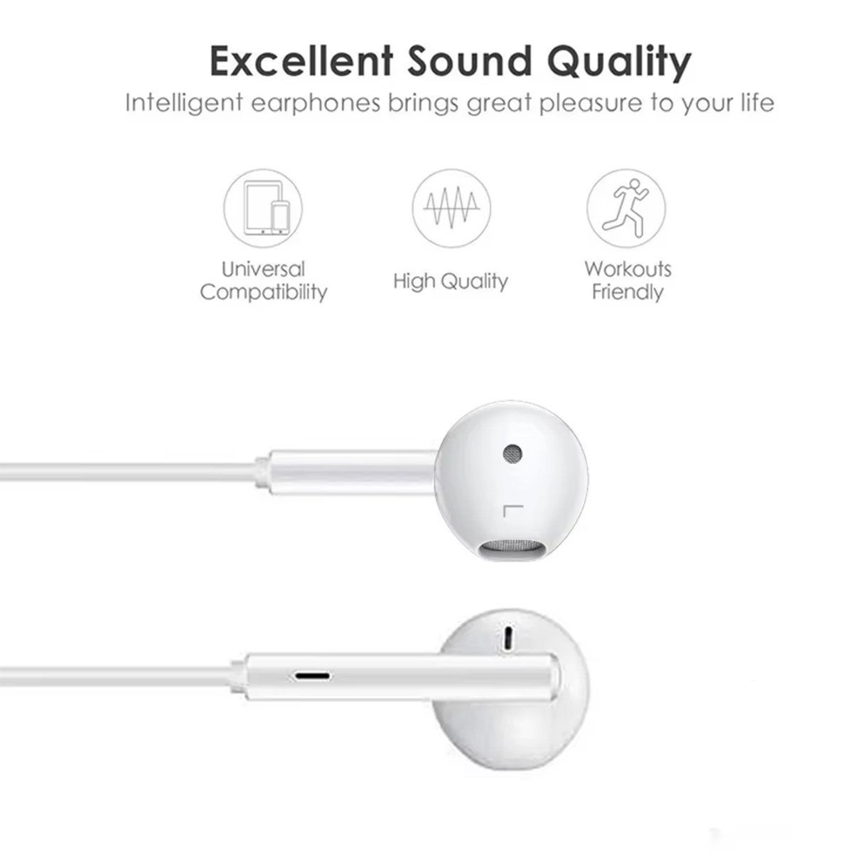 Picture of MI In-Ear Earphones with Mic for Android, Vivo, Oppo, High Bass Sound, Noise Cancellation, Comfortable Fit, White Color
