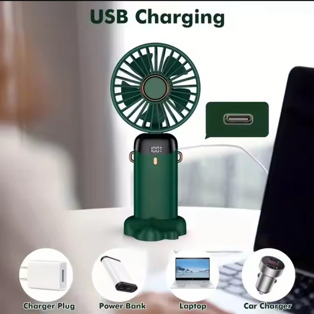 Picture of Mini Personal Rechargeable Hand Held Fan,LED digital display fan Battery Operated USB Small Fan with 5 Speeds