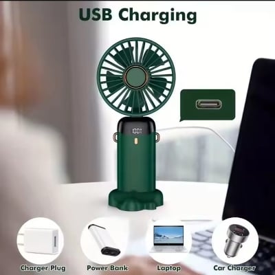 Picture of Mini Personal Rechargeable Hand Held Fan,LED digital display fan Battery Operated USB Small Fan with 5 Speeds