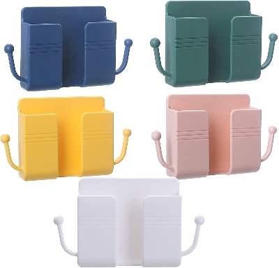 Picture of 1pcs Wall Mount Phone Holder Self-Adhesive Wall Beside Organizer Storage Box Plastic Charging Phone Stand Remote Wall-Mounted Phone Brackets Holder for Bedroom