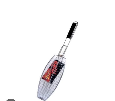 Picture of BBQ Fish Grill Net Basket Silver Table Grill (BIG SIZE stainless steel handle type Fish Basket Holder - Silver